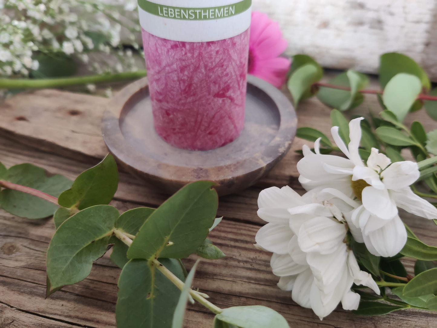 Kerzenuntersetzer Soluna aus Speckstein, rund und beige