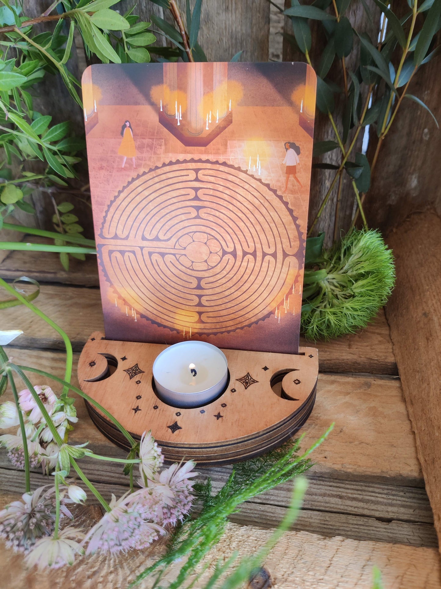 Kartenhalter Mondphasen aus Holz – Für deine Orakel- und Tarotkarten