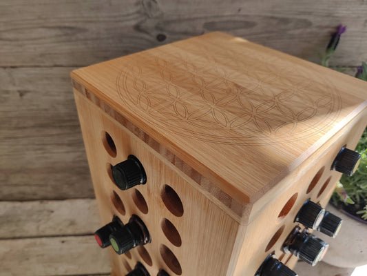 Öl-Rondell mit Blume des Lebens – Drehsystem für bis zu 84 ätherische Öle