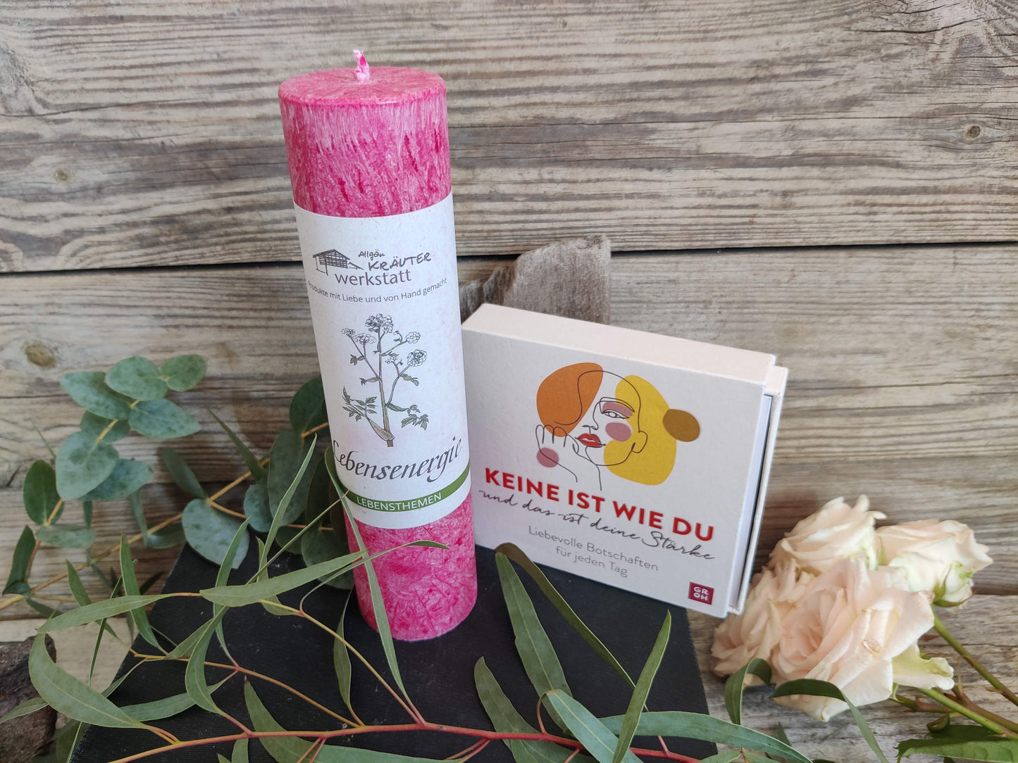 Für deine starke Mama – Muttertags-Set mit Kartenbox & Kerze „Lebensenergie“