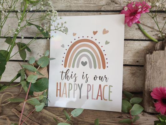 Poster „This is our happy place“ – ein Regenbogen für dein Wohlfühlzuhause
