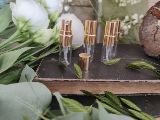 Glas-Sprühflasche 2 ml – edler Mini-Sprayer mit goldenem Deckel