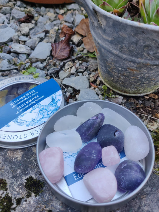 Edelstein- Wasser I Wassersteine: Basis Mischung - Amethyst, Bergkristall, Rosenquarz