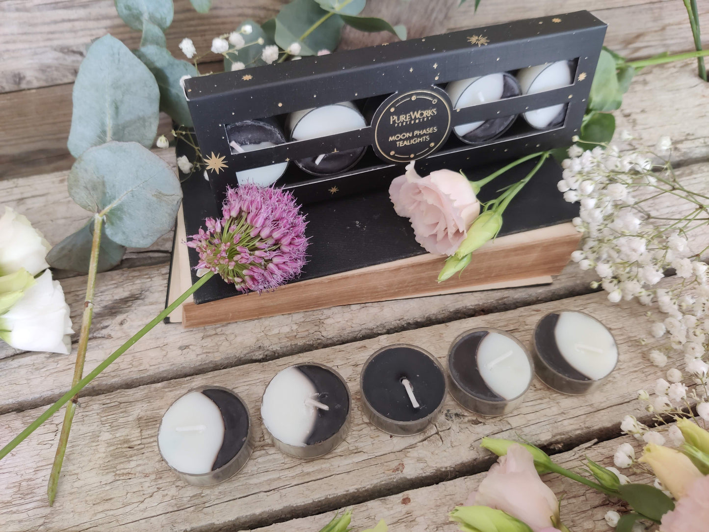 Mondphasen-Teelichter – Set mit 5 Kerzen