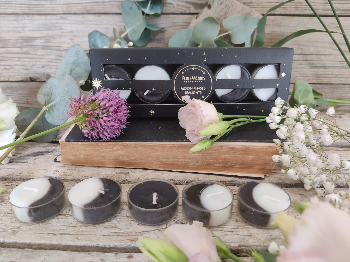 Mondphasen-Teelichter – Set mit 5 Kerzen