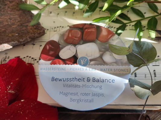 Edelstein- Wasser I Wassersteine: Vitalitätsmischung - Bergkristall, Magnesit, Roter Jaspis